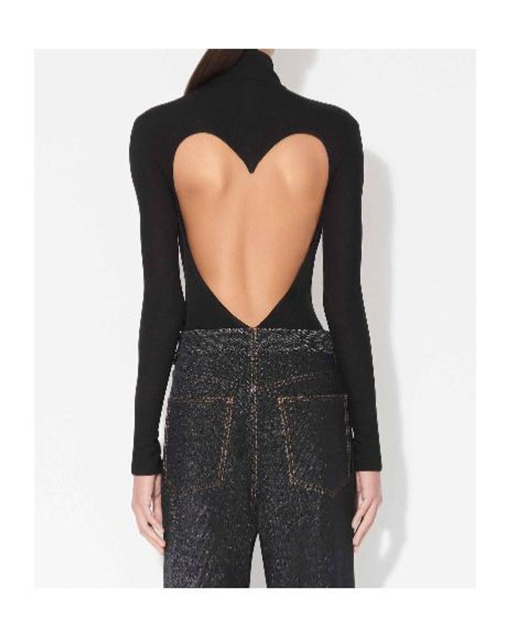 Alaïa Black Heart Jersey Bodysuit With Heart-Shaped Back Neckline