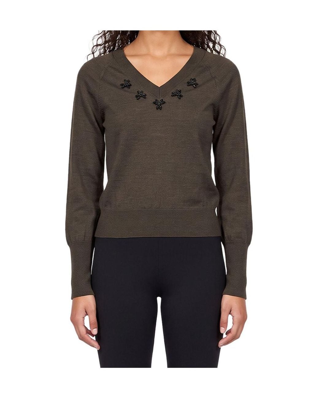 Simone Rocha Brown V-Neck Embellished Sweater