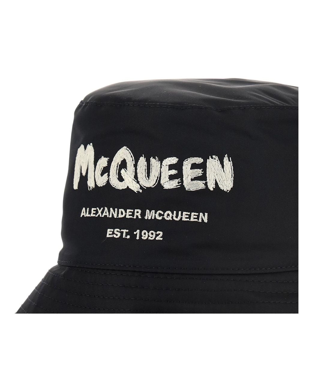 McQueen Black Graffiti Logo Bucket Hat for men