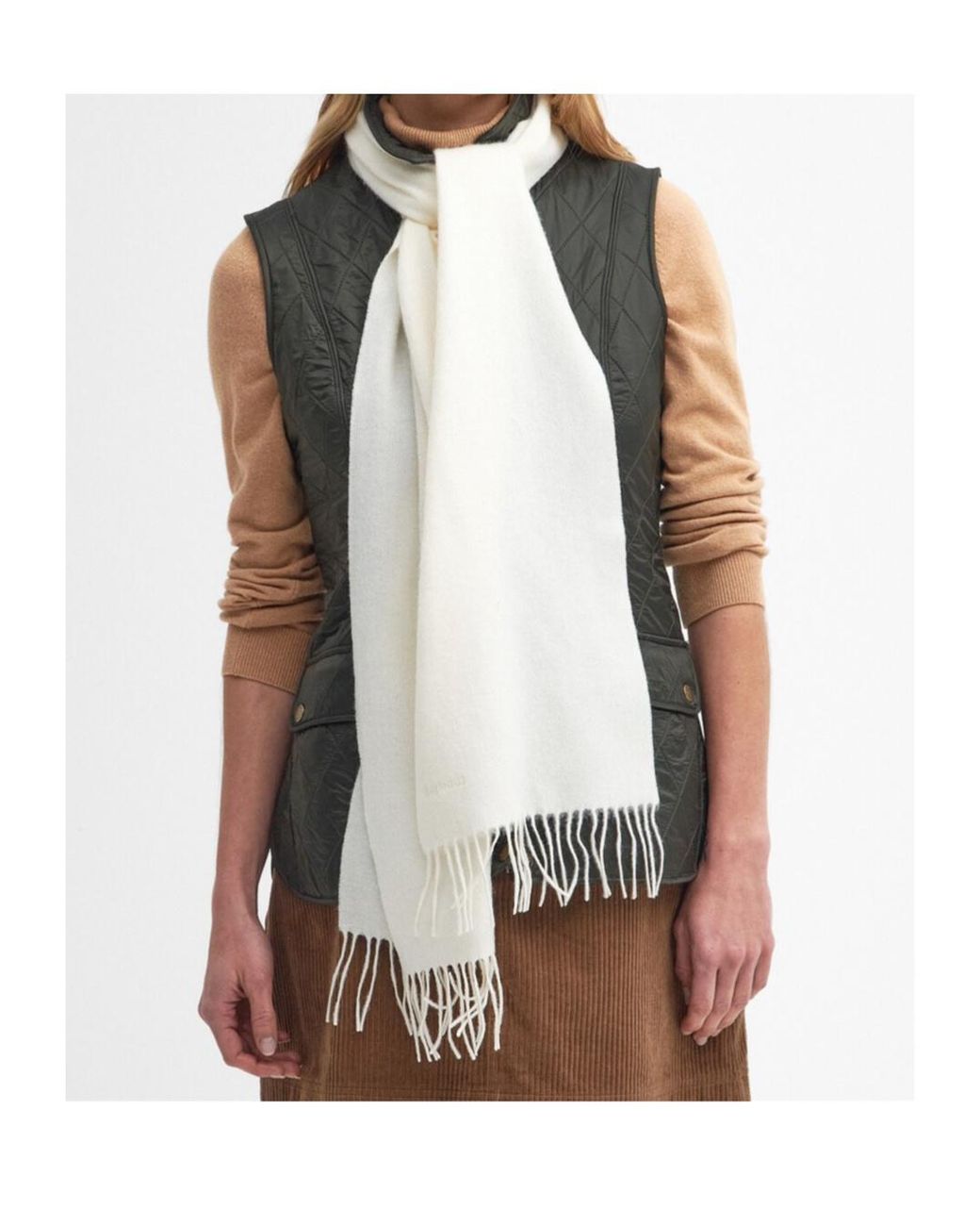 Barbour White Woven Fringed Scarf