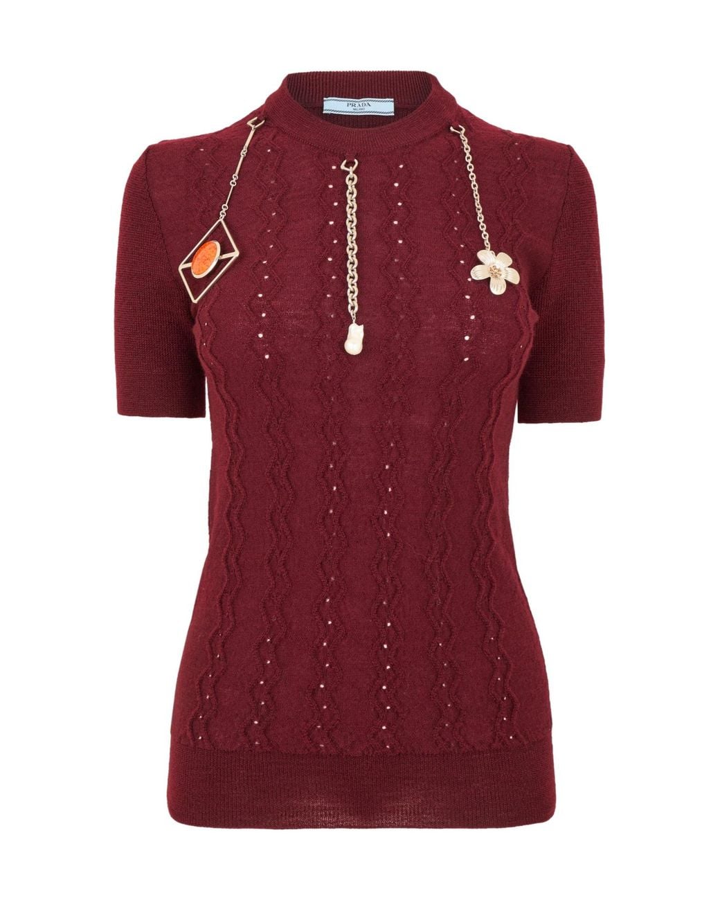 Prada Red High-Neck Short-Sleeve Knit Sweater