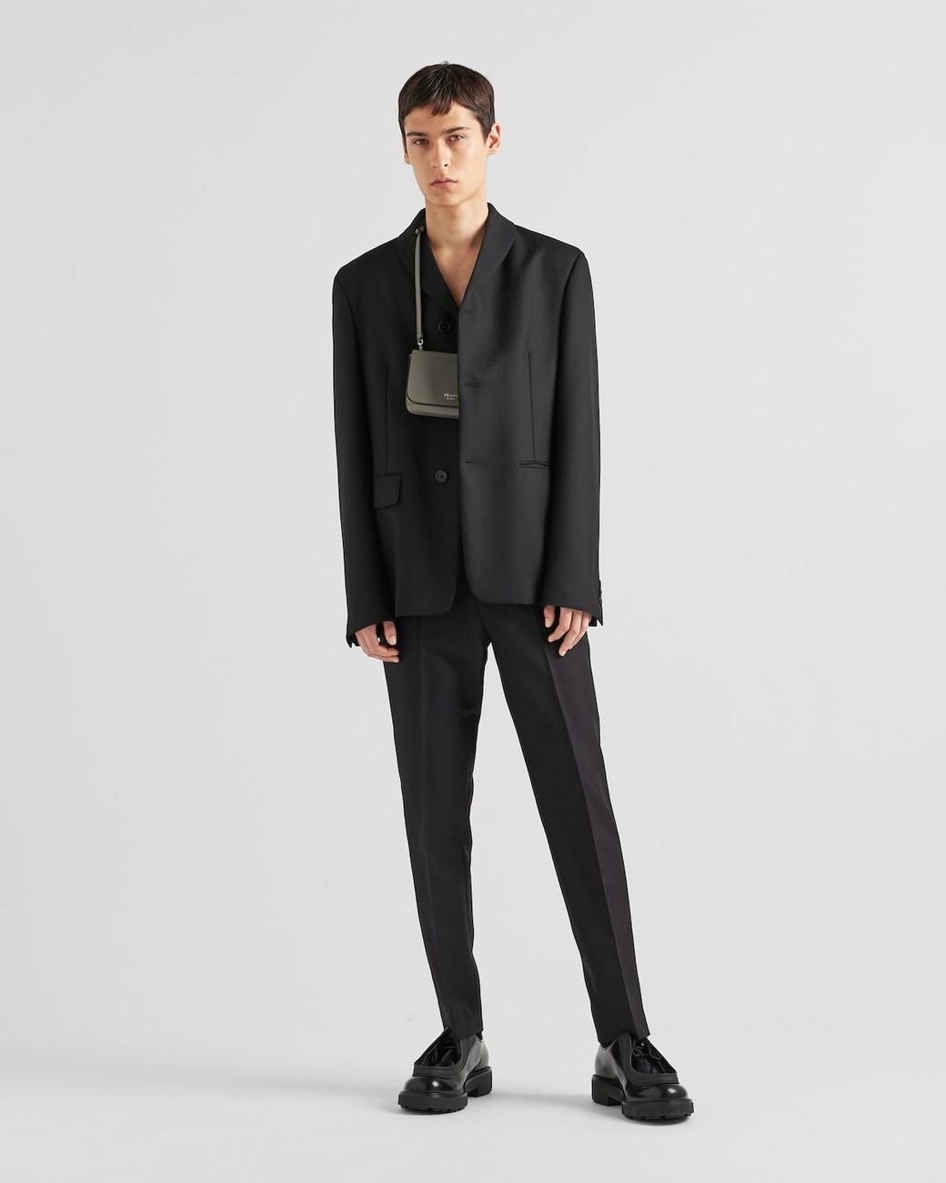 Prada Black Wool Long-Sleeve Blazer for men