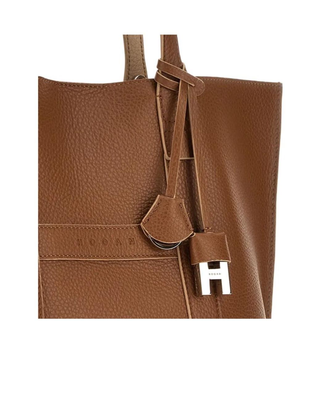 Hogan Brown Logo Embossed Top Handle Bag