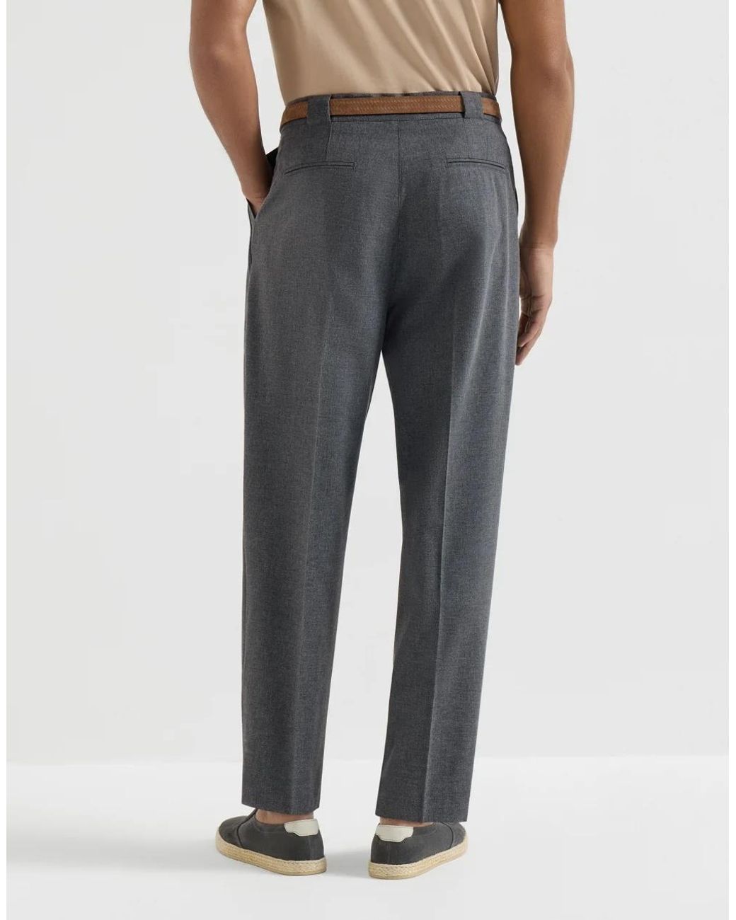 Brunello Cucinelli Gray Virgin Wool, Cotton And Silk Mouliné Trousers With Pleat for men