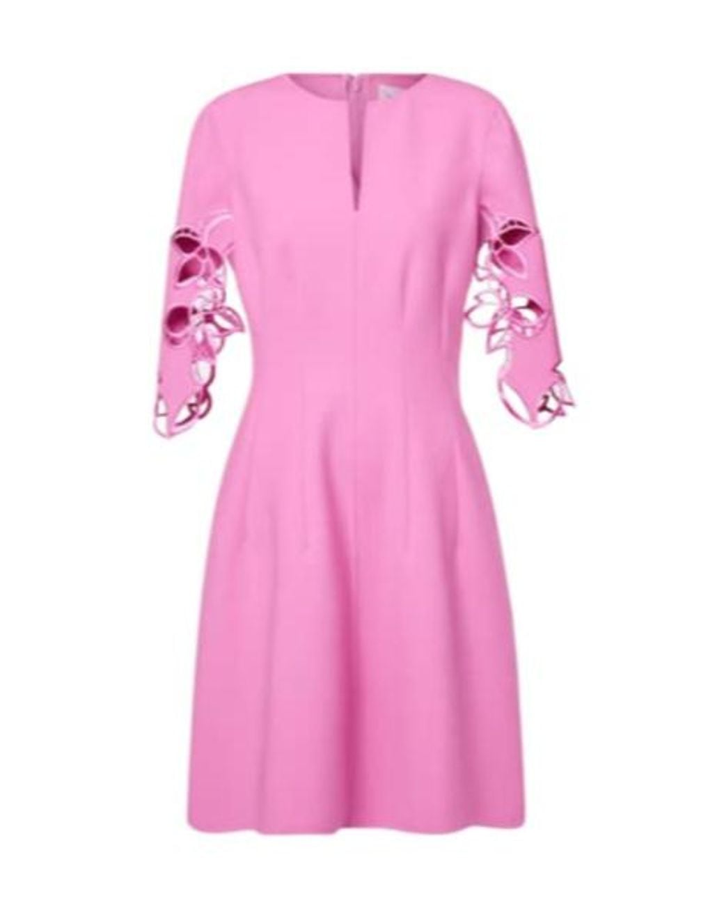 Oscar de la Renta Pink Embroidered Wool-Blend Lace Midi Dress