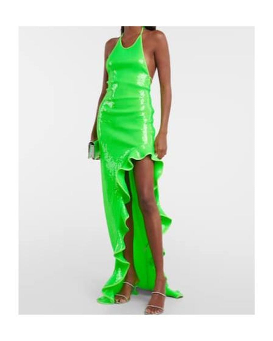 David Koma Green Sequined Halterneck Maxi Dress