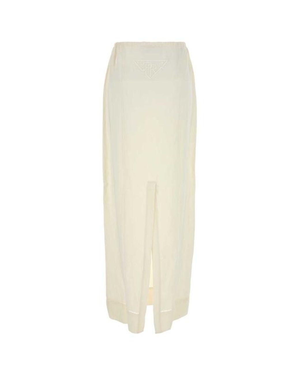 Prada White High Waist Logo Embroidered Maxi Skirt