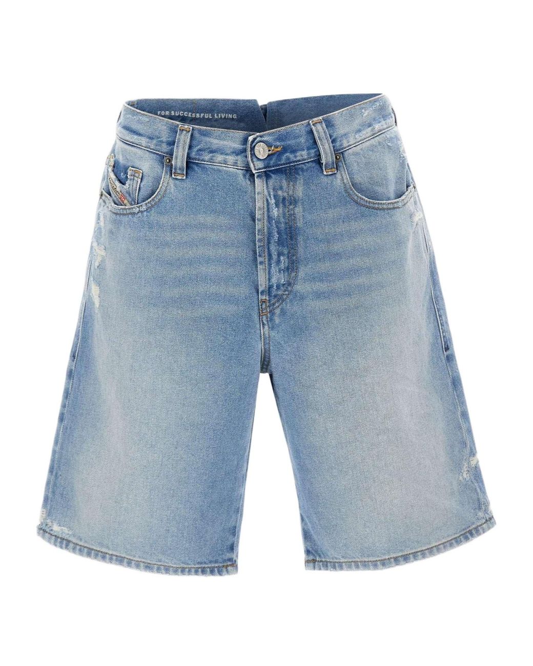 DIESEL Blue Logo Patch Ripped Denim Shorts for men