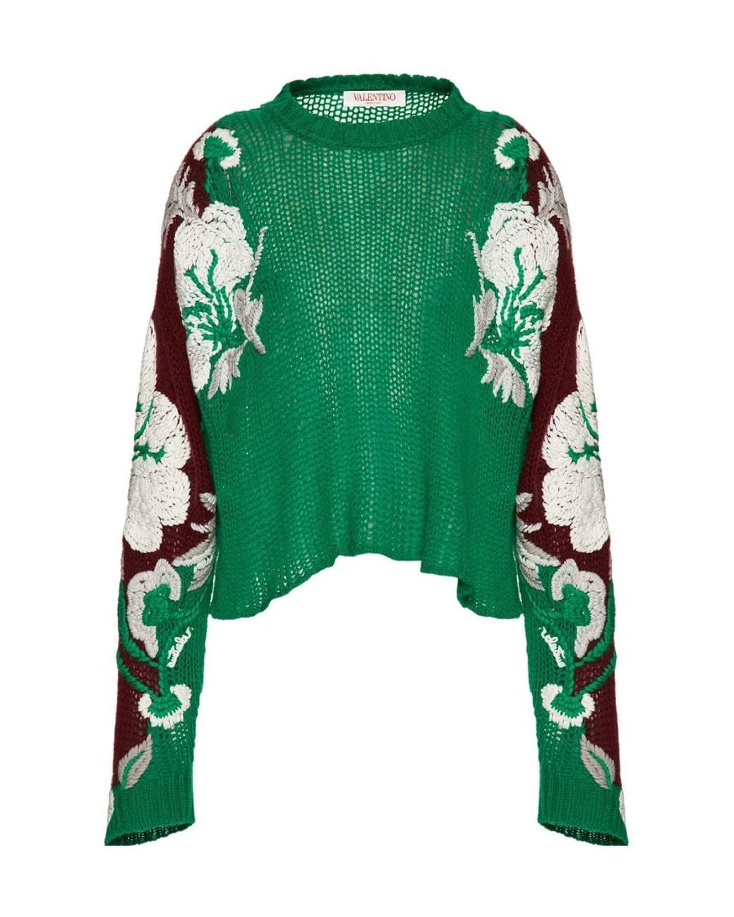 Valentino Green Wool Embroidered Pullover