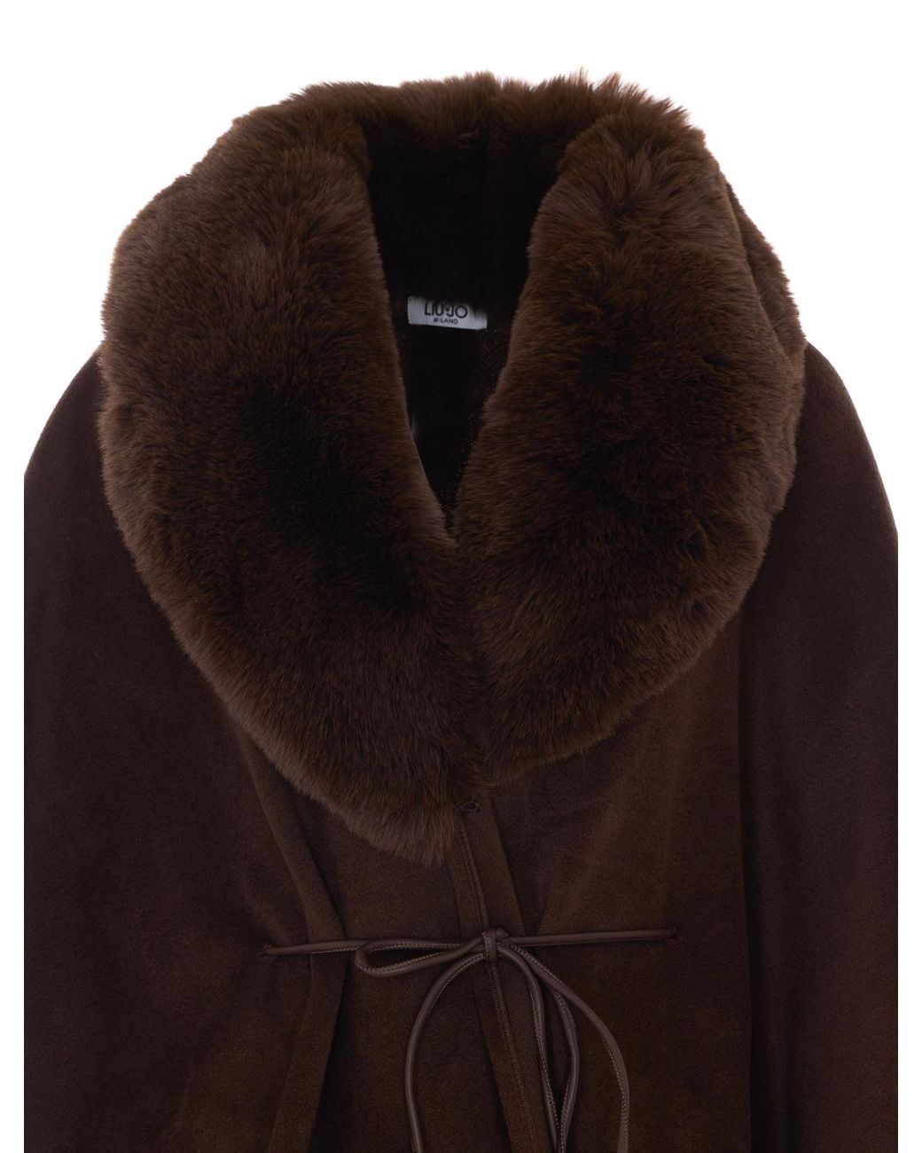 Liu Jo Multicolor Faux Fur Trim Belted Cape