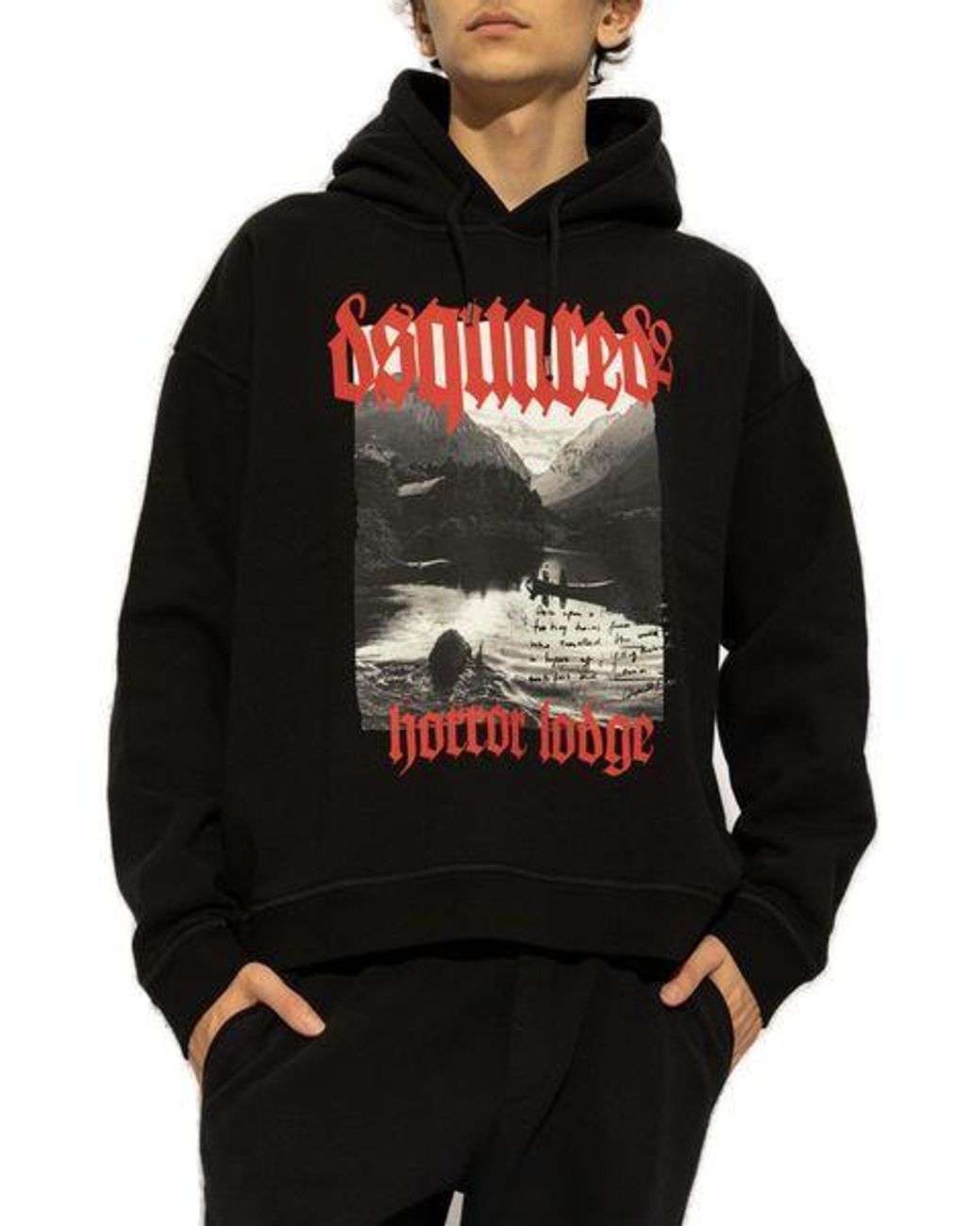DSquared² Black Graphic Printed Drawstring Hoodie for men