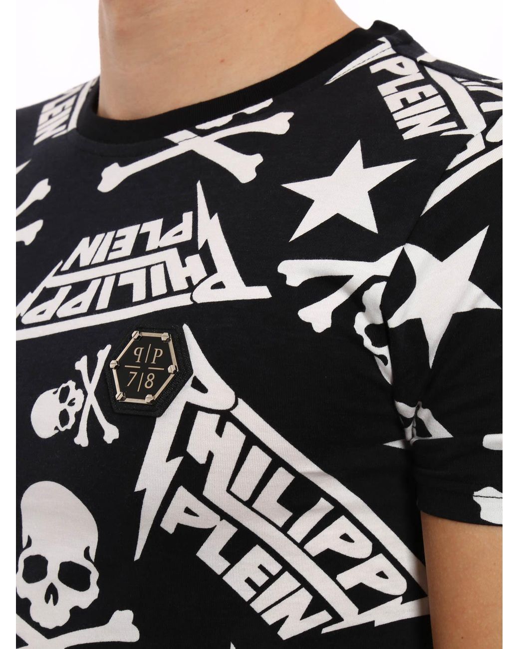 Philipp Plein Black T-Shirt With Round Neck And Short Sleeves for men