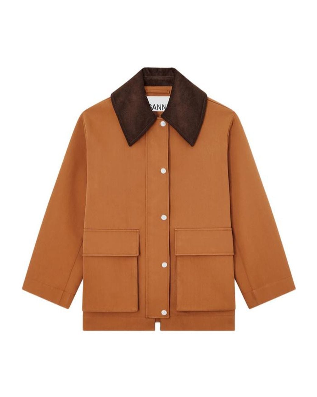 Ganni Brown Contrast-Collar Button-Front Jacket With Patch Pockets