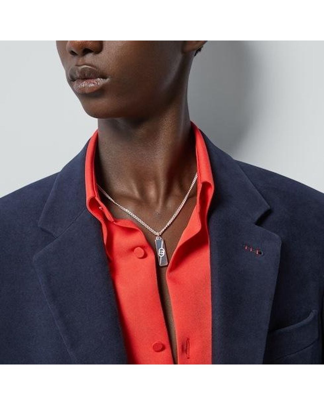 Gucci White Diagonal Interlocking G Necklace for men