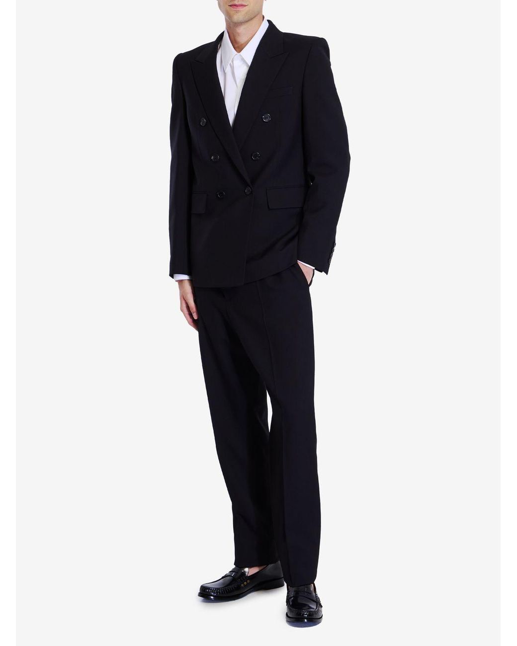 Saint Laurent Black Double-Breasted Long-Sleeved Jacket for men
