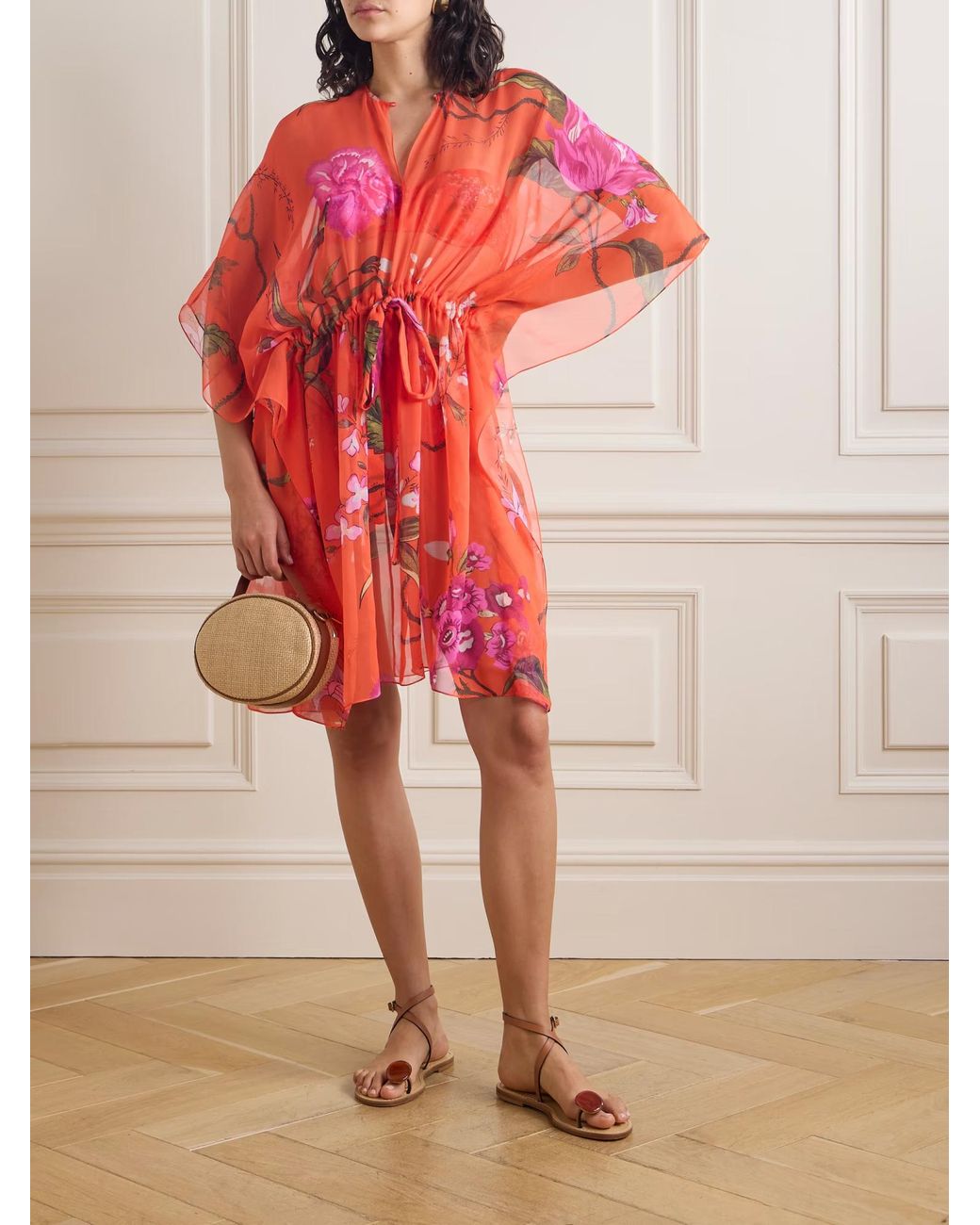 Erdem Red Floral-Print Cotton And Silk-Blend Mini Dress