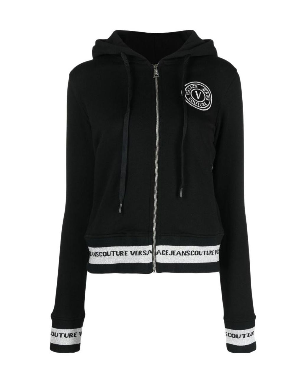 Versace Jeans Black Logo-Embroidered Zip-Up Hoodie