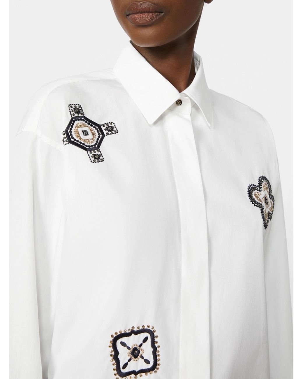 Max Mara White Cotton Poplin Embroidered Shirt