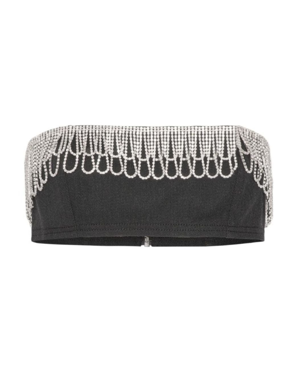ROTATE BIRGER CHRISTENSEN Black Embellished Off-Shoulder Bandeau Top