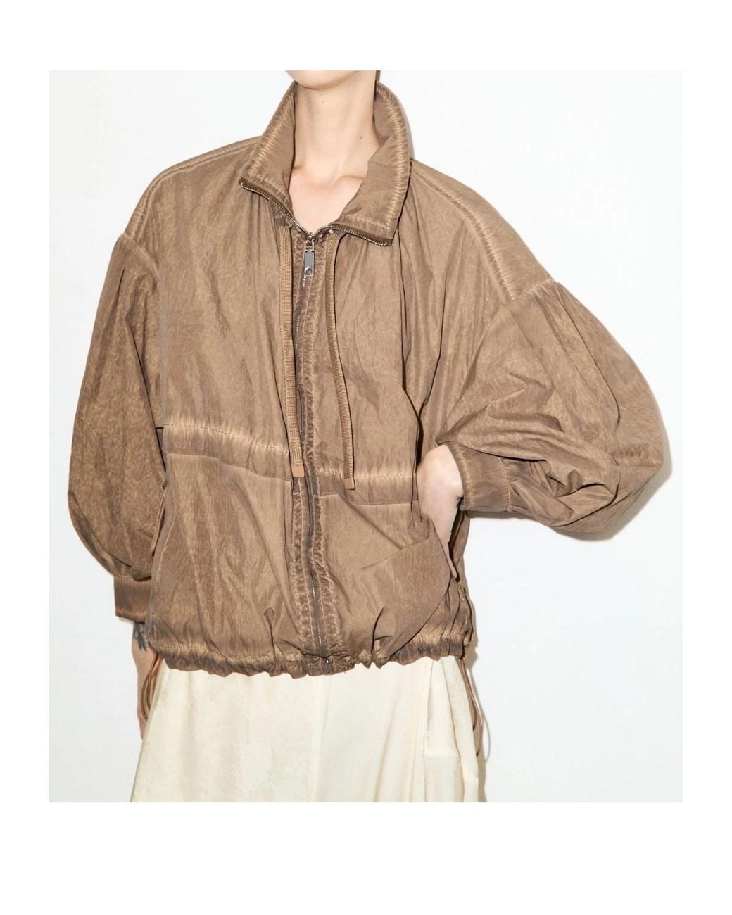 MAX&Co. Natural Oversized Nylon Bomber Jacket
