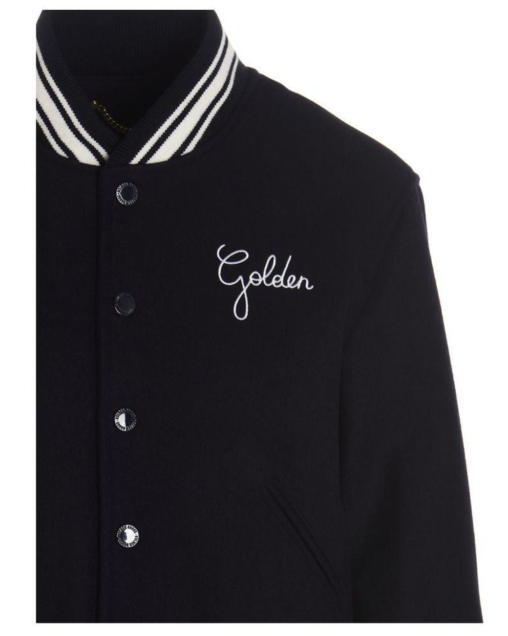 Golden Goose Deluxe Brand Blue Logo Embroidered Striped Baseball Jacket