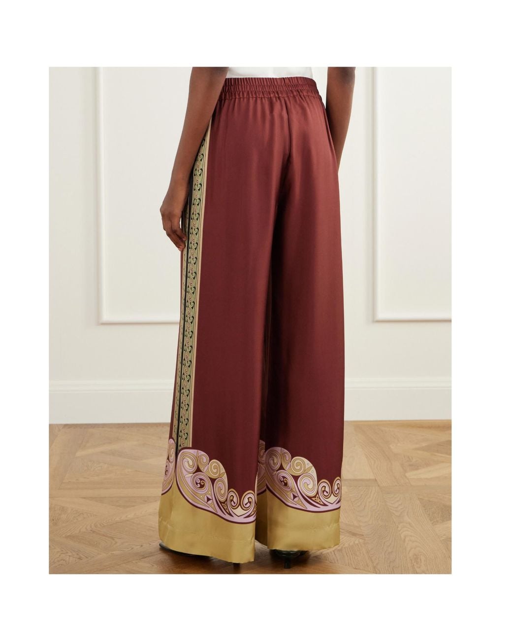 LaDoubleJ Red Palazzo Printed Silk-Twill Wide-Leg Pants