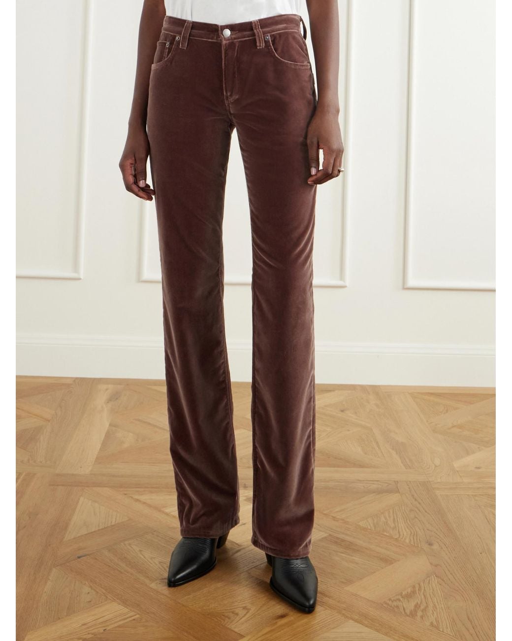 Haikure Brown Mid-Rise Straight-Leg Velvet Trousers