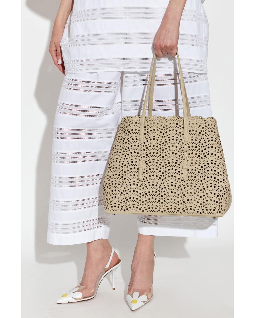 Alaïa Natural Alaïa Mina 37 Laser-Cut Tote Bag