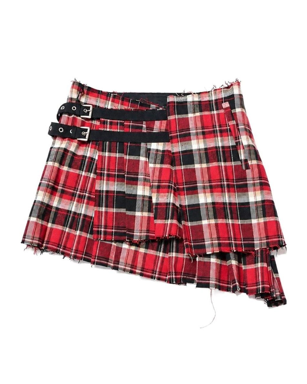 Ann Demeulemeester Red Tabea Mini Wrap Kilt Skirt Heavy Check Flannel
