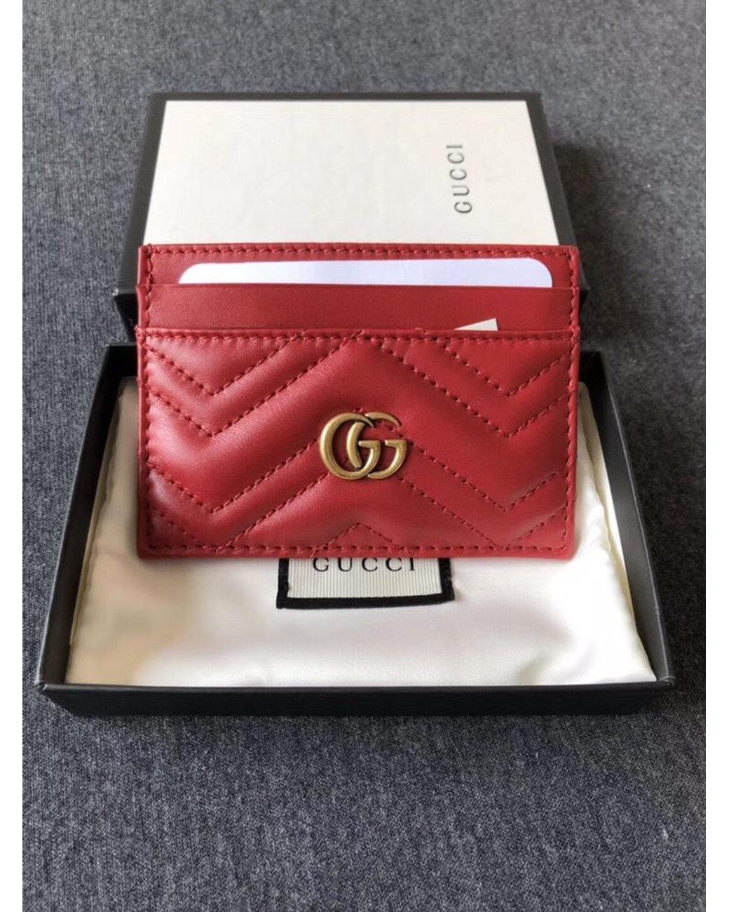 Gucci Red Gg Marmont Card Case