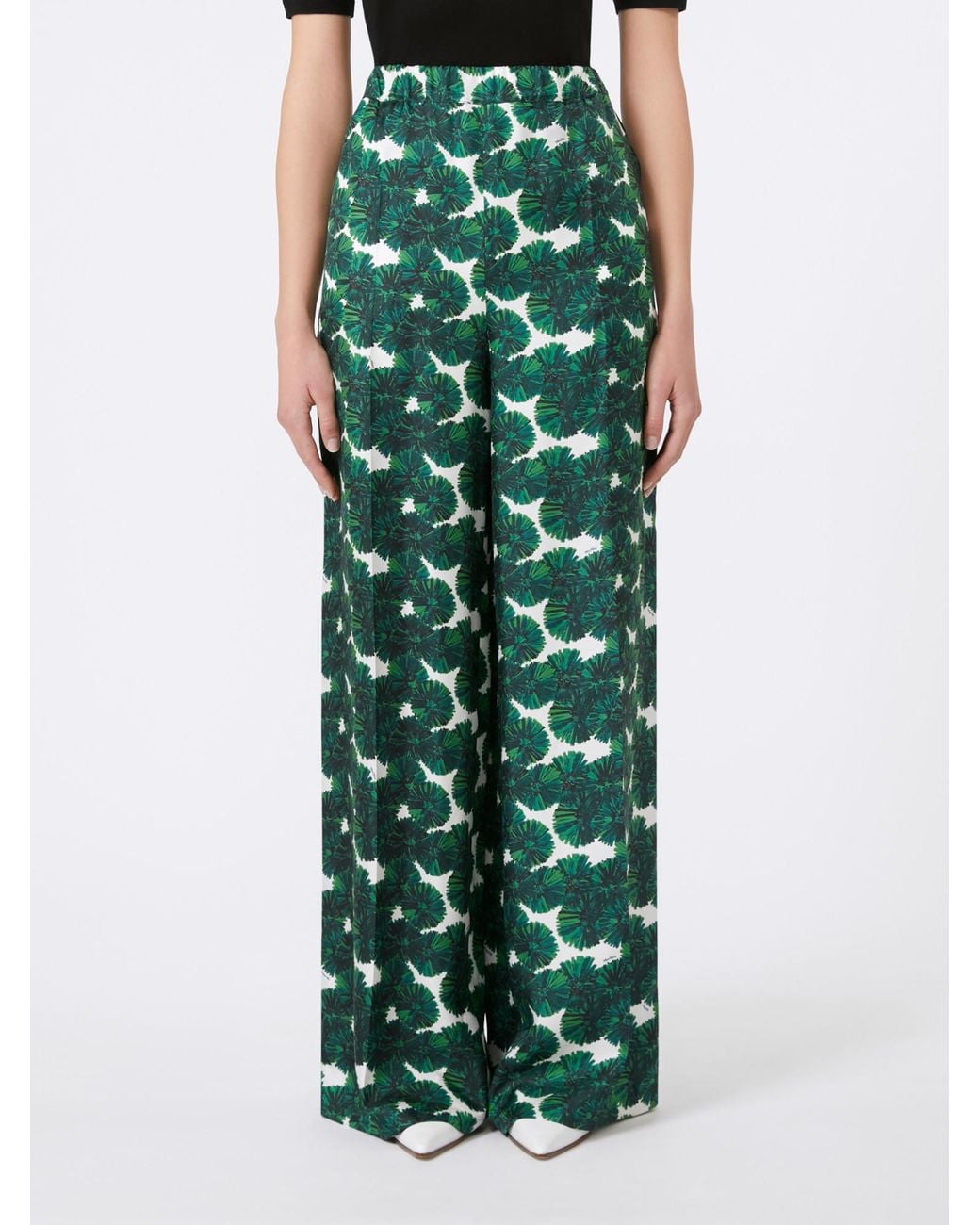Max Mara Green Printed Silk Trousers
