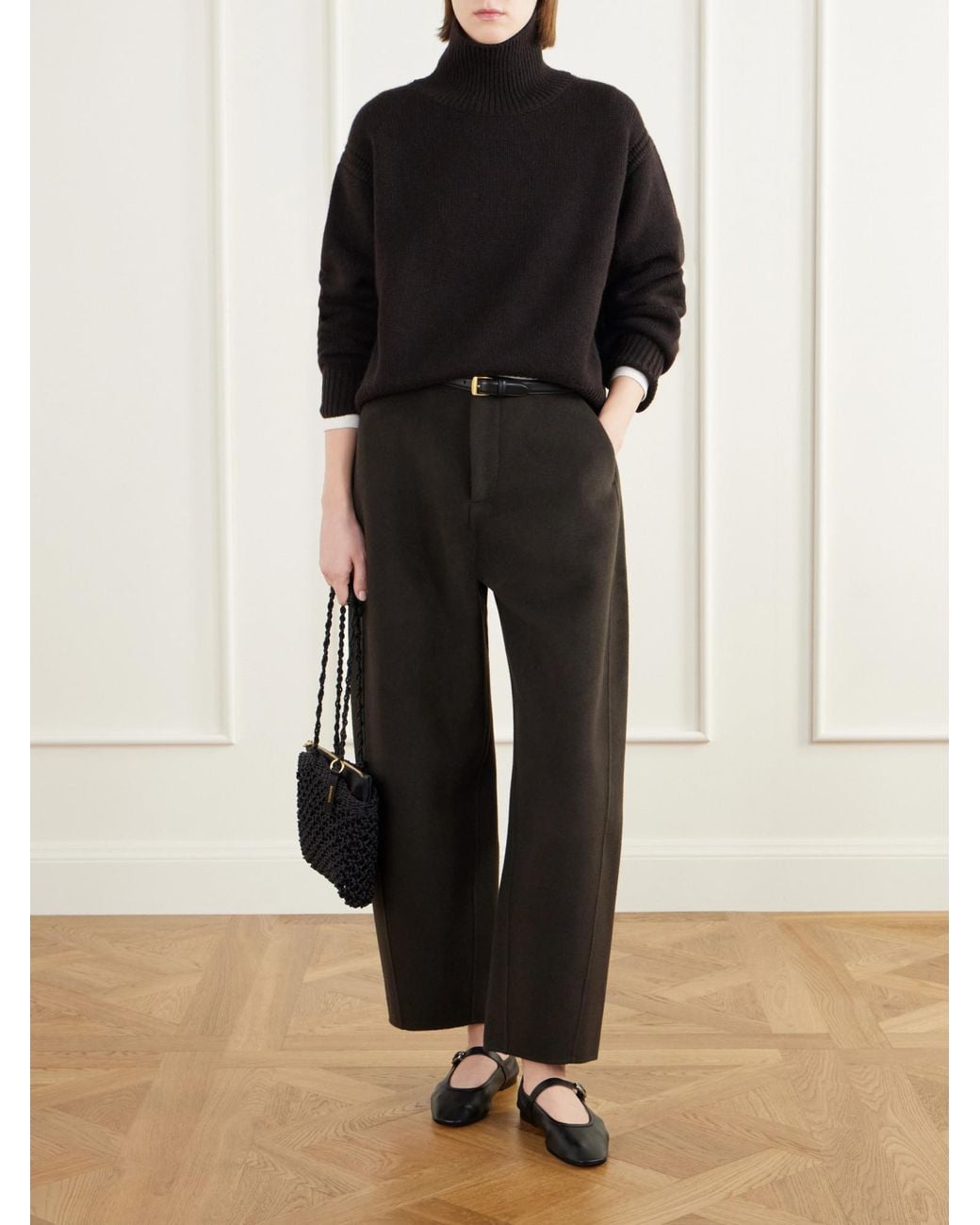 Lisa Yang Black Cashmere Barrel-Leg Pants