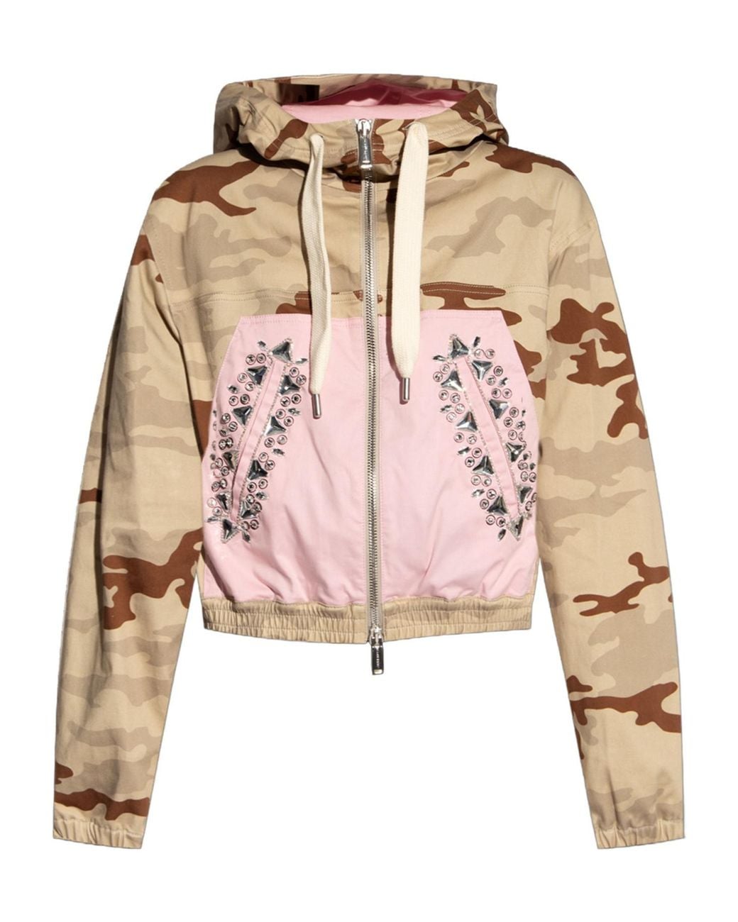 DSquared² Pink Camouflage-Printed Drawstring Hooded Jacket
