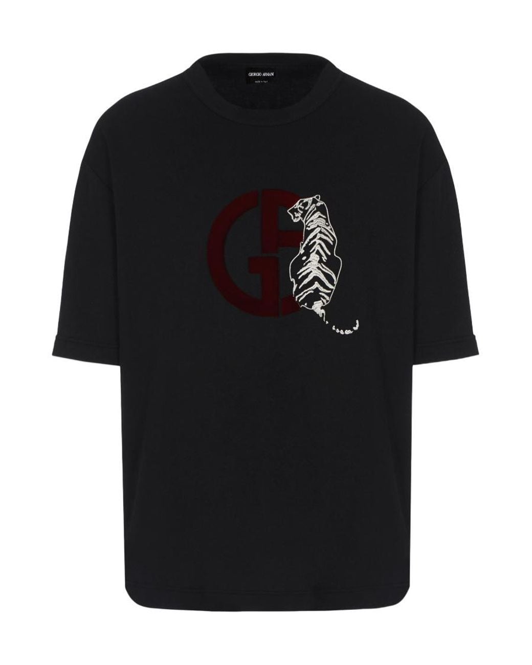 Giorgio Armani Black Embroidered Tiger Logo T-Shirt for men