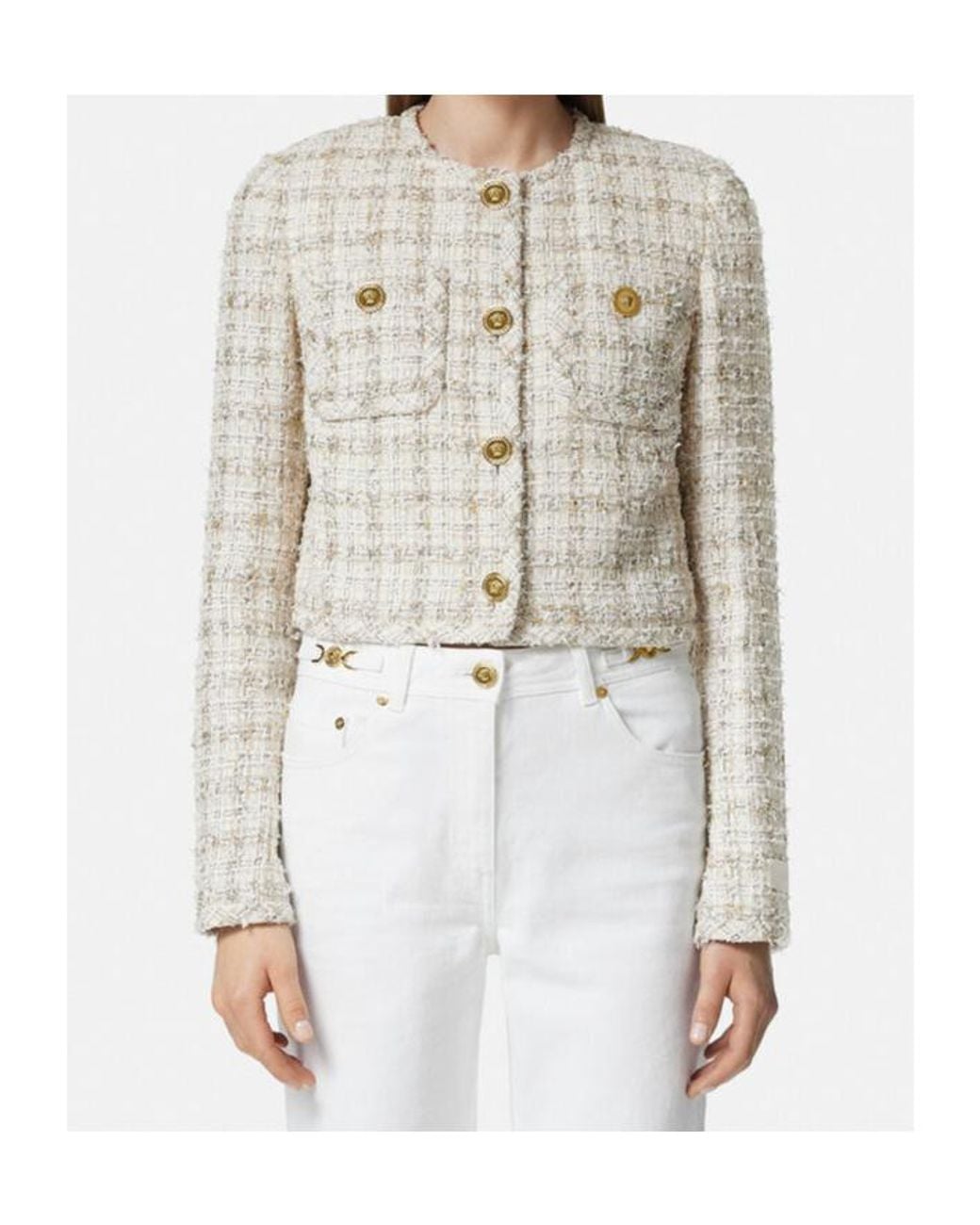 Versace White Button-Up Tweed Jacket