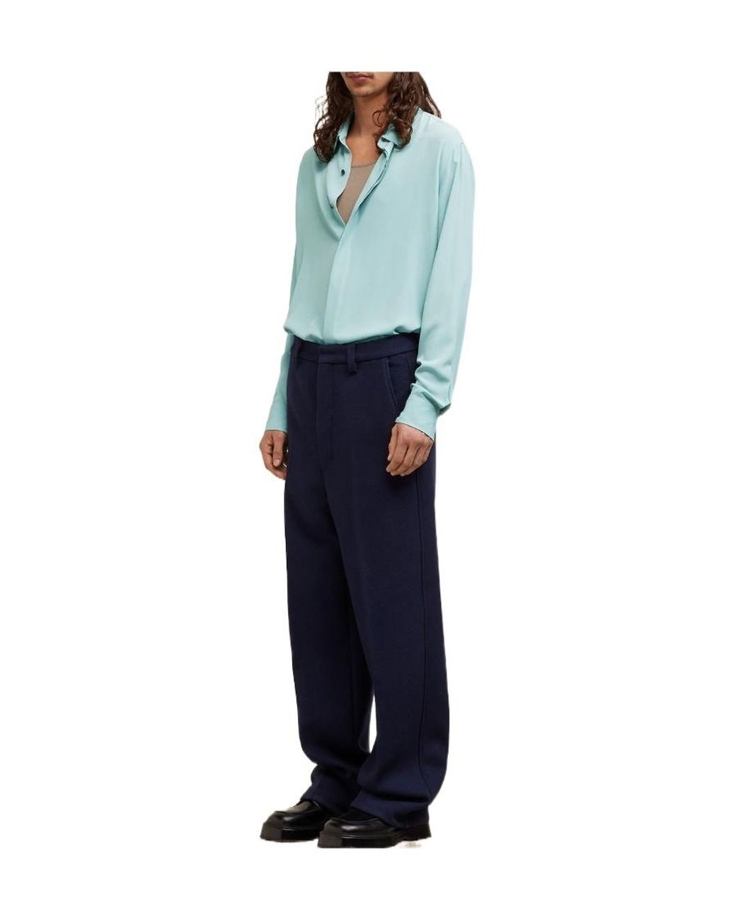 AMI Blue Button-Up Crepe Shirt for men