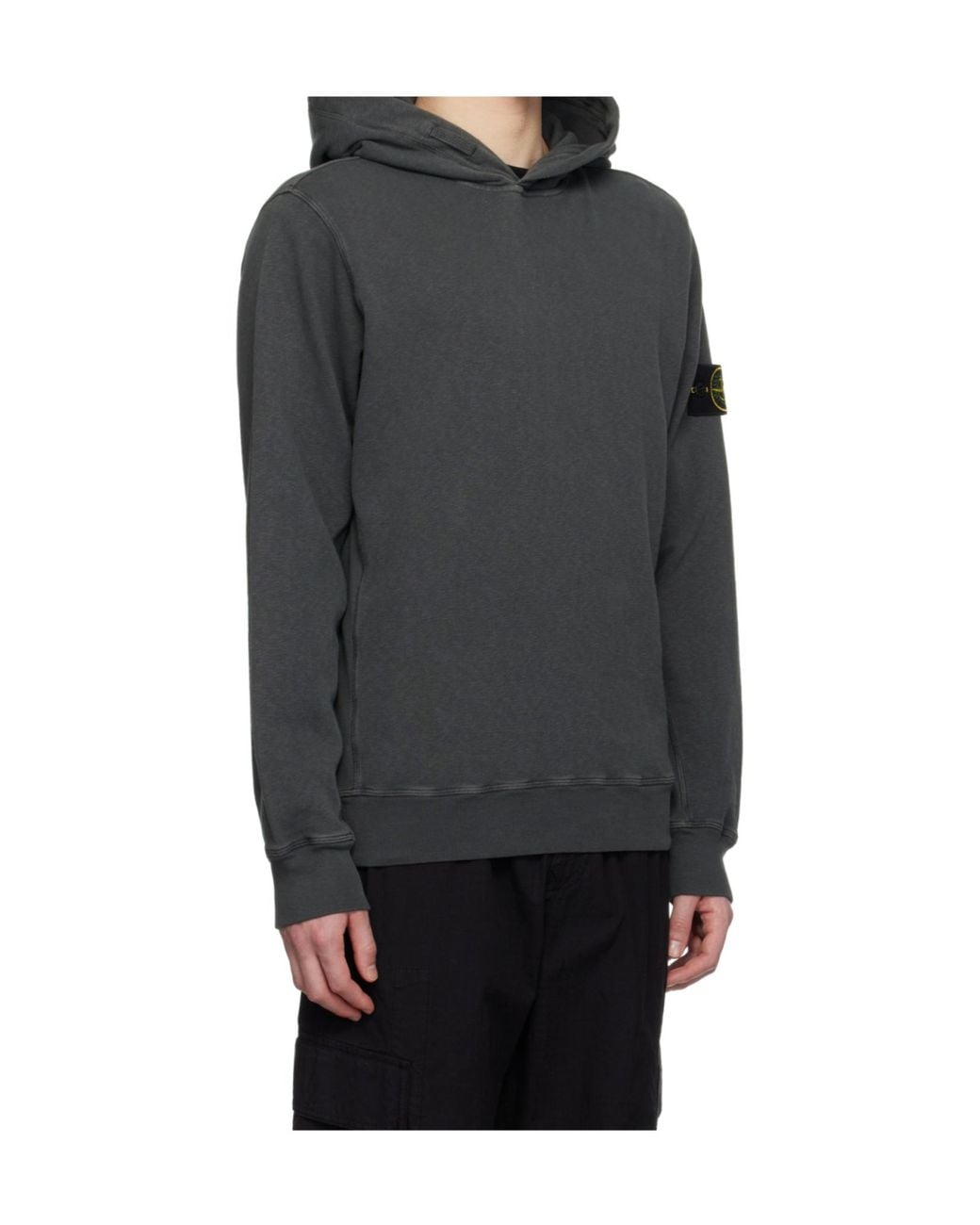 Stone Island Black Logo-Patch Long-Sleeved Hoodie for men