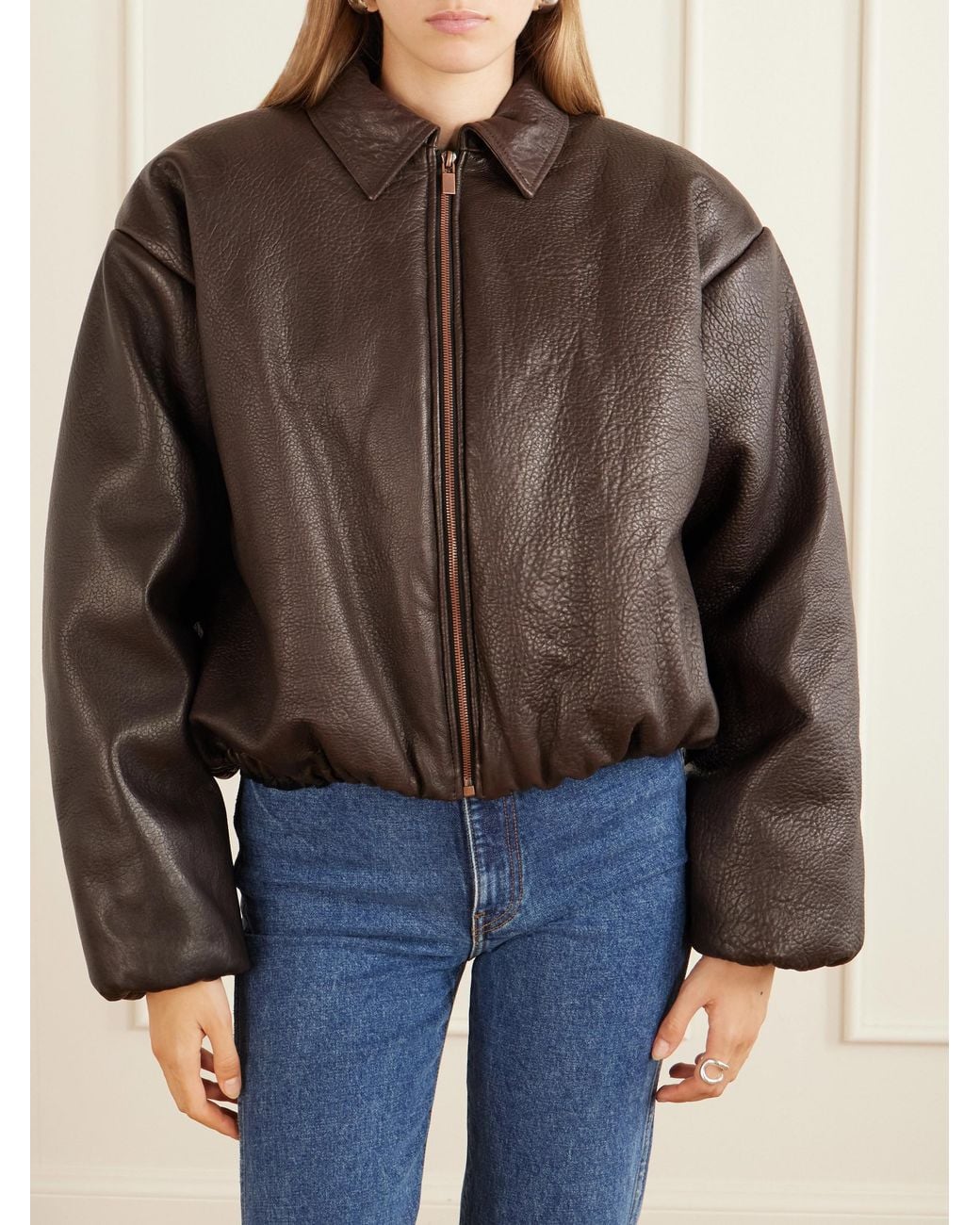 Magda Butrym Brown Dark Grained Leather Cropped Jacket