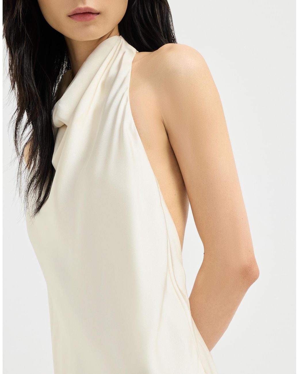 Brunello Cucinelli White Silk Satin Halterneck Dress