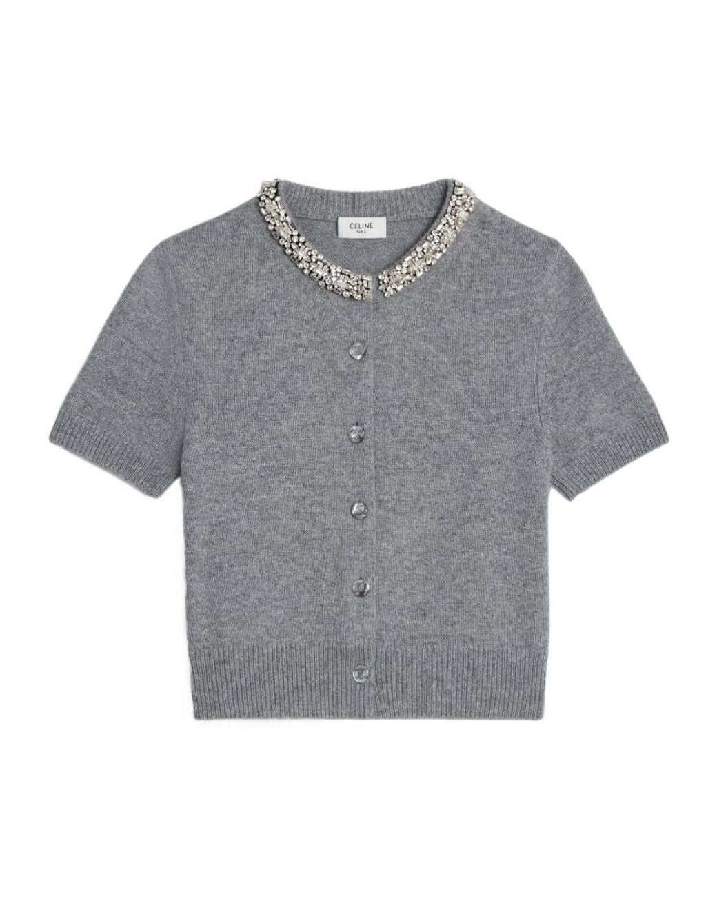 Céline Gray Embroidered Cropped Cardigan