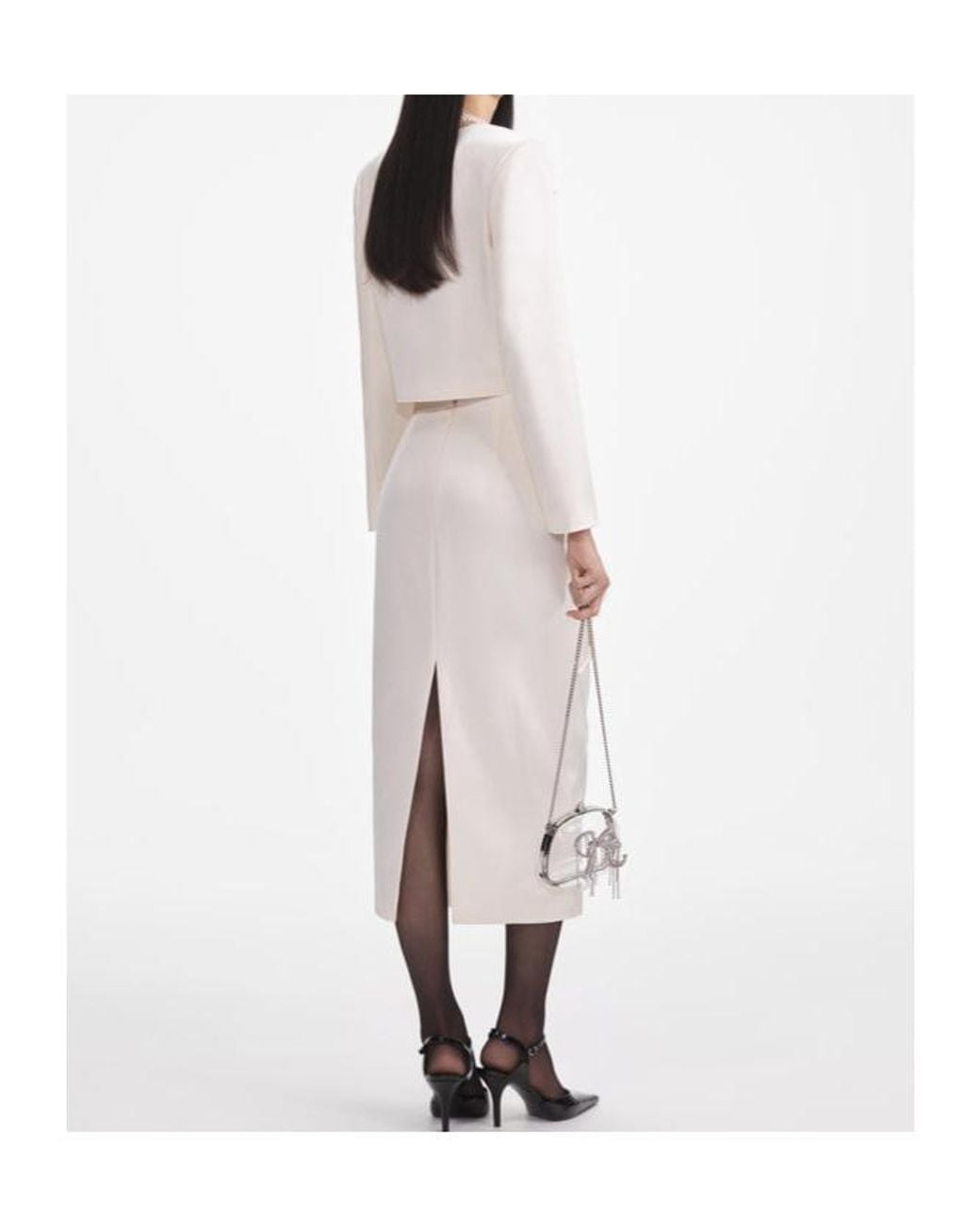 Self-Portrait White 3D Flower Satin Midi Skirt