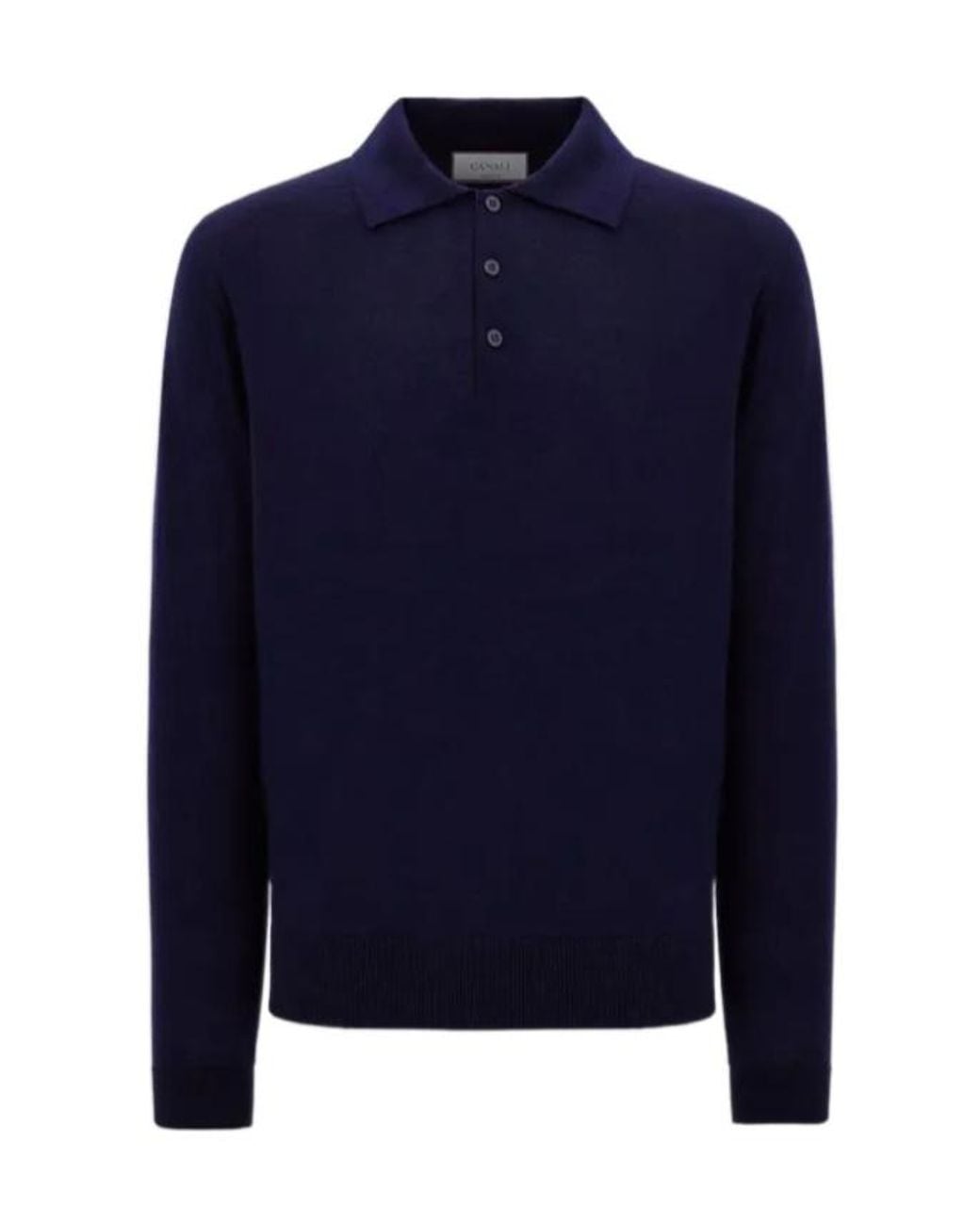 Canali Blue Merino Wool Polo Sweater for men