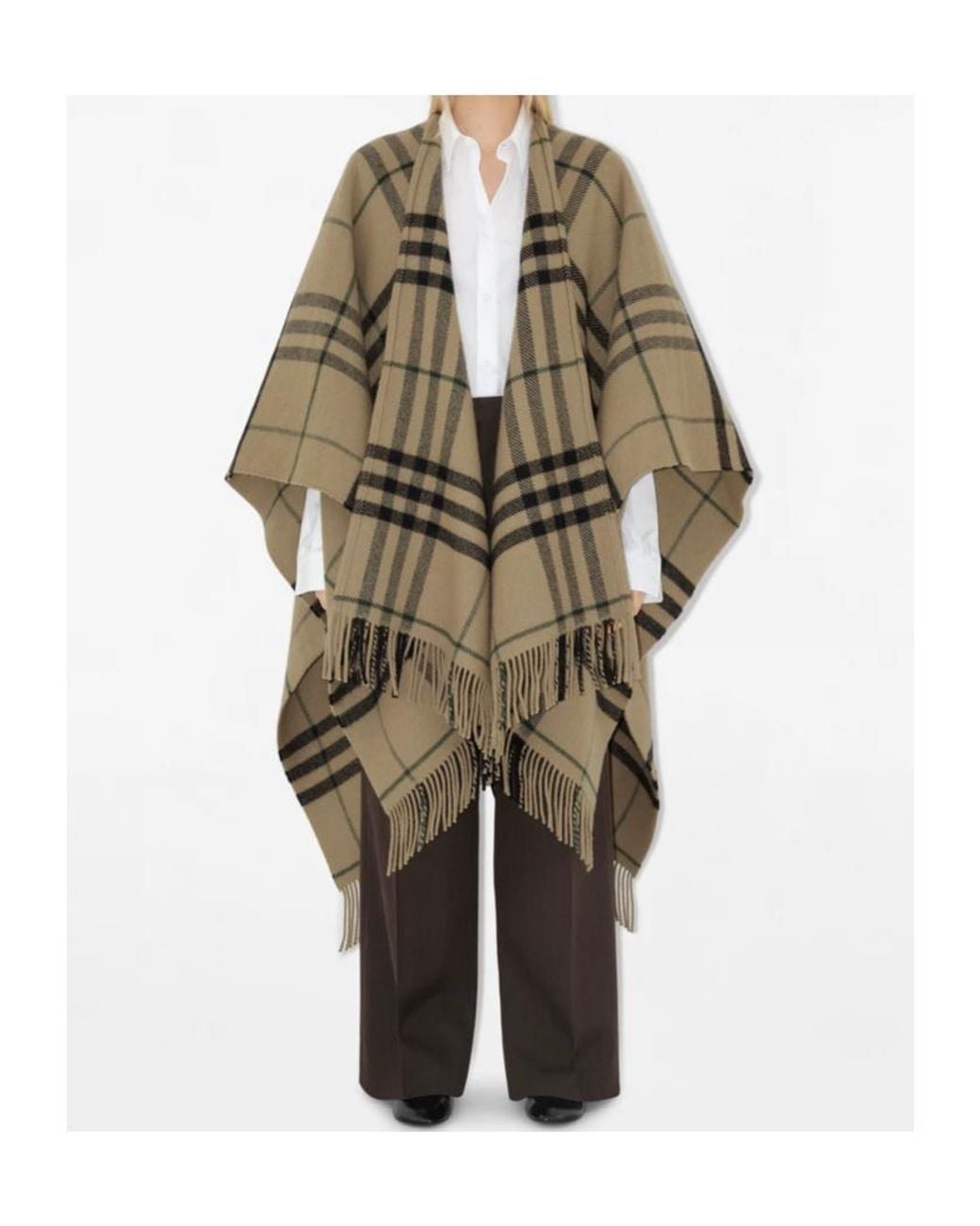 Burberry Multicolor Checkered Fringed-Edge Cape