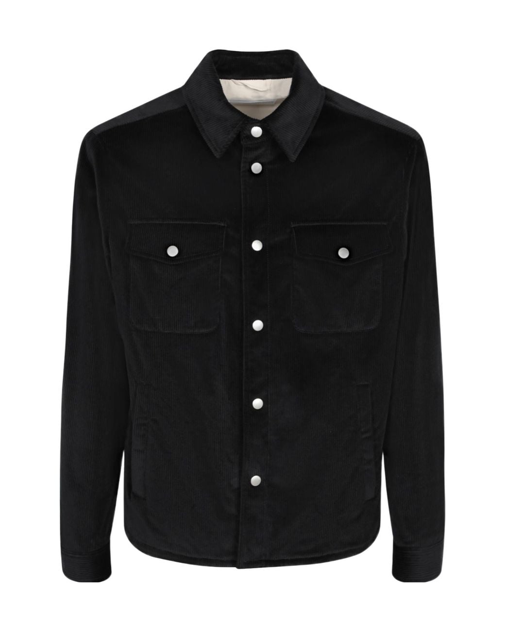 Lardini Black Long Sleeved Snapped Corduroy Overshirt for men