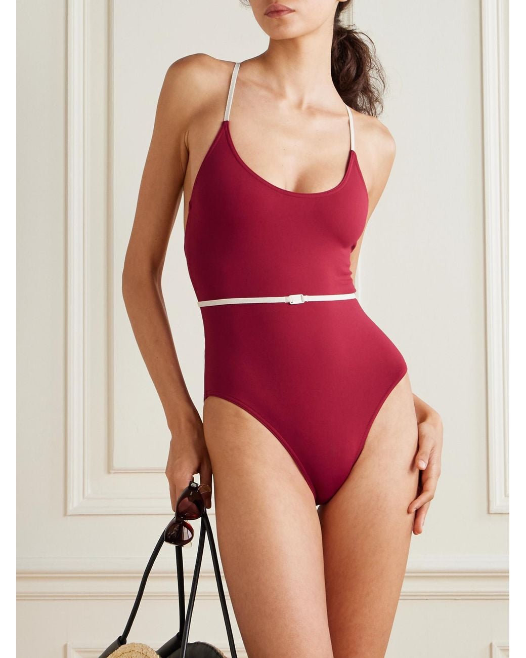 Eres Red Sharon Belted Two-Tone Swimsuit