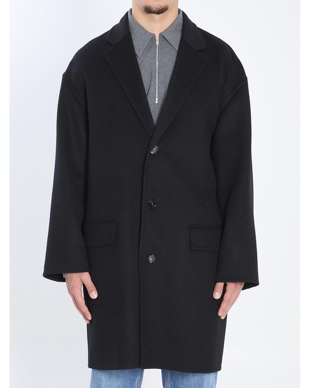 Bottega Veneta Black V-Neck Double Face Coat