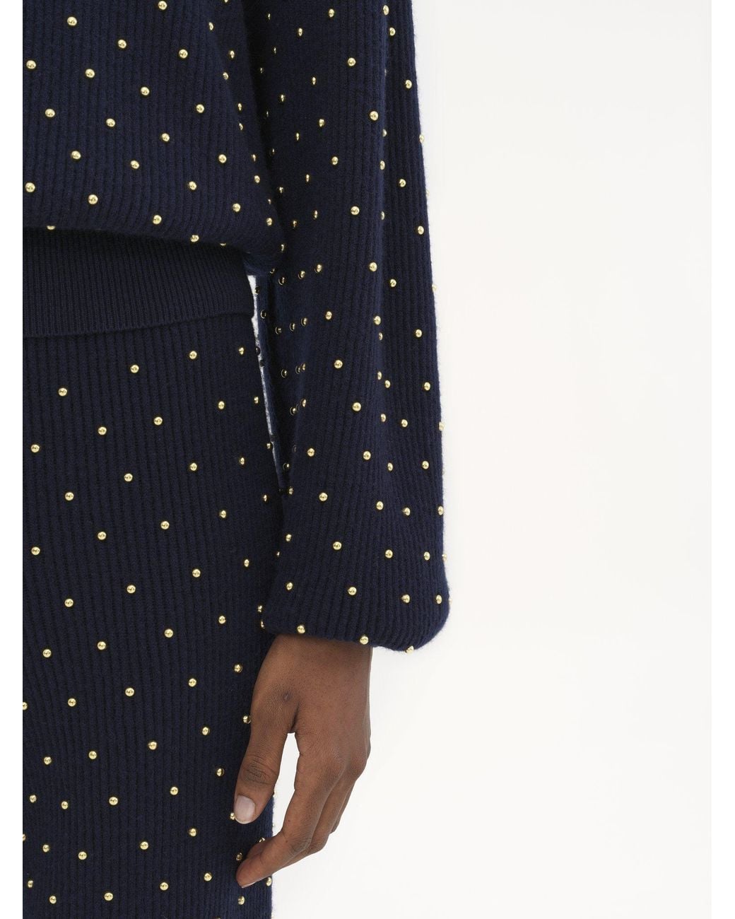 Chloé Blue Wool And Cashmere Knit Studded Crew Neck Sweater