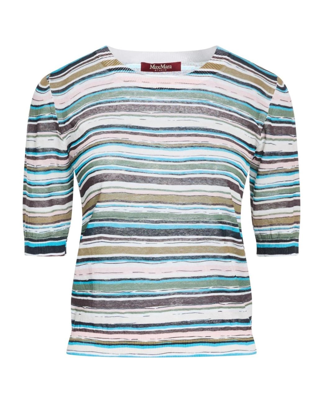 Max Mara Blue Striped Boat-Neck Knit Top