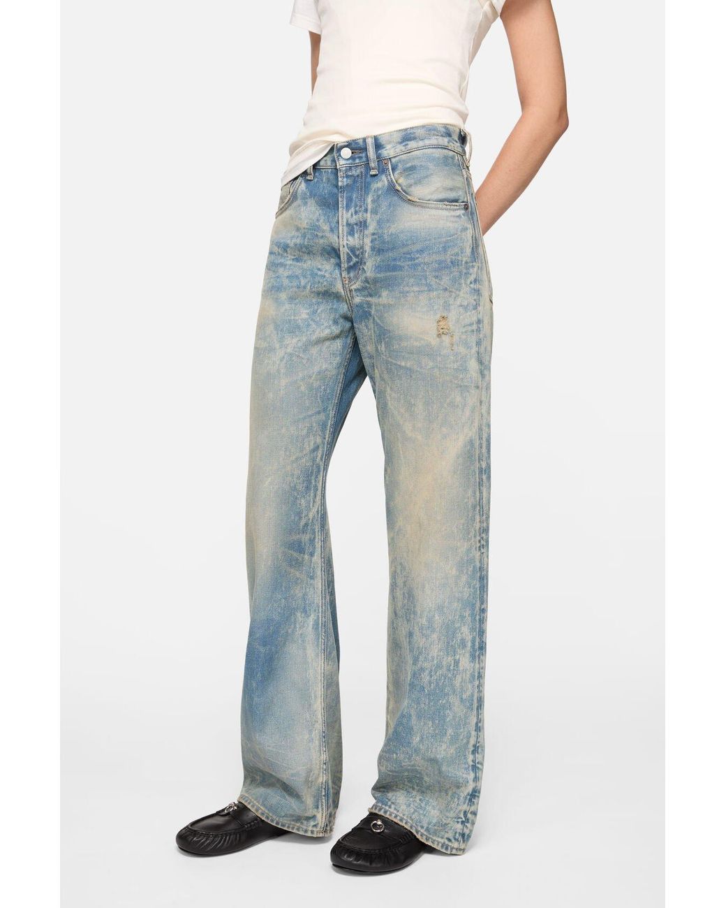 Acne Blue Patch Denim Wide-Leg Jeans