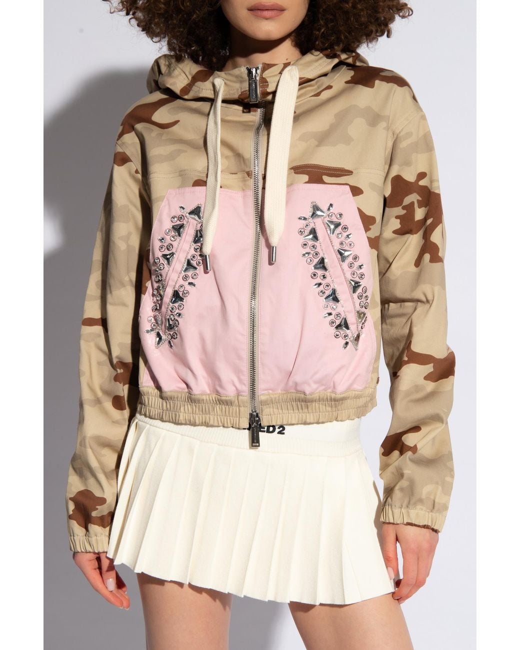 DSquared² Pink Camouflage-Printed Drawstring Hooded Jacket